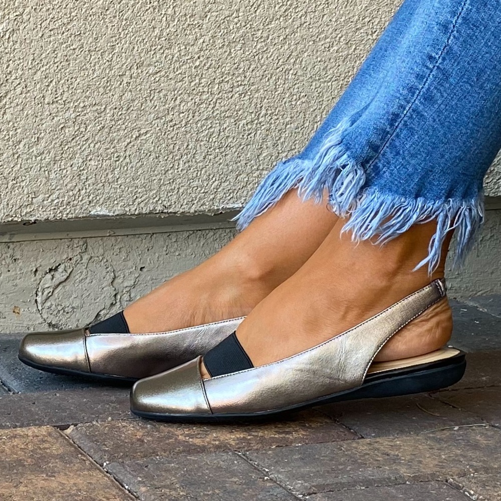 Bronze Closed Toe Slingback Comfort Mule Flats - Picture 4 of 15
